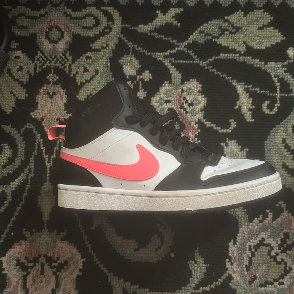 Black and White Sneakers with Pink Accent